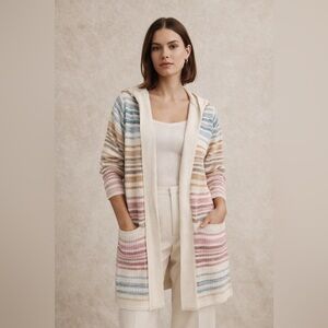 Zimmermann Striped Hooded Knit Cardigan Pastel Luxury Duster Size 3 Large